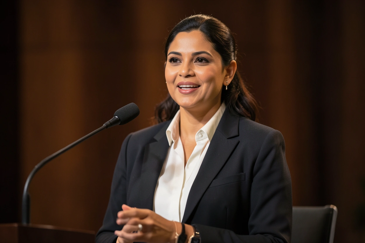 Sandy Barckmann, fondatrice de l'AJJB, à une conférence de journalisme